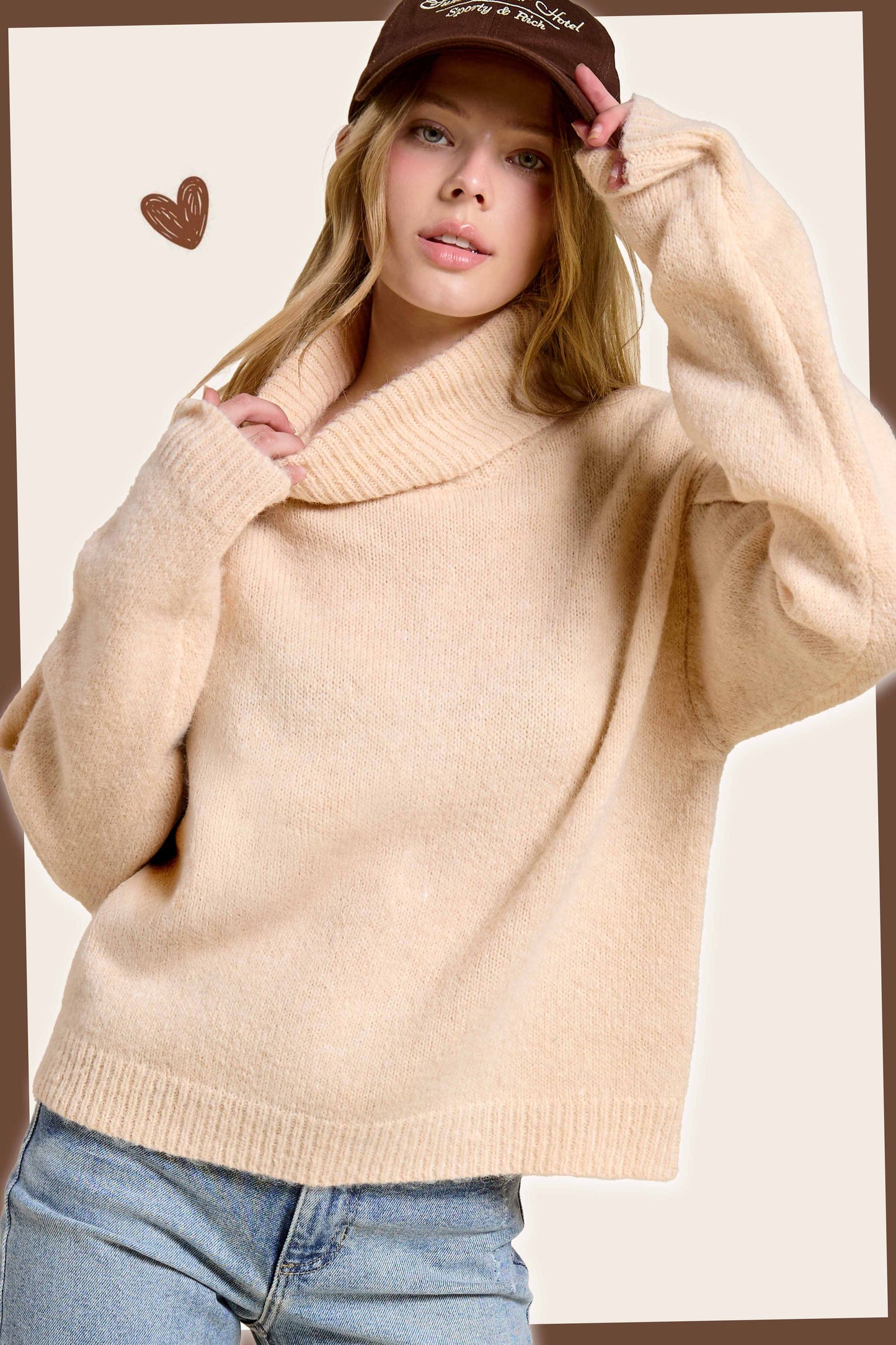 Loose Fit Turtleneck Pin-tuck Long Sleeve Sweater