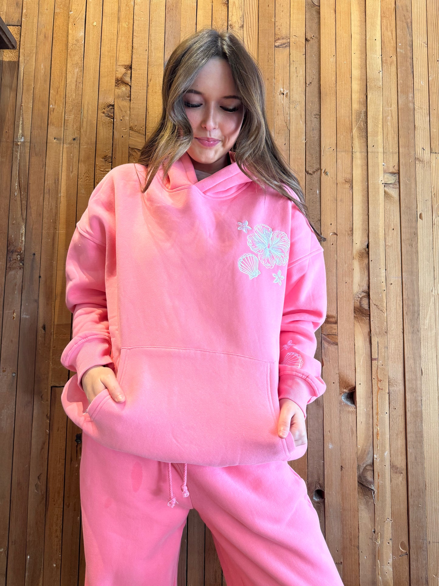 SUNKISSED COCONUT hibiscus pink basic blank flare sweatpants