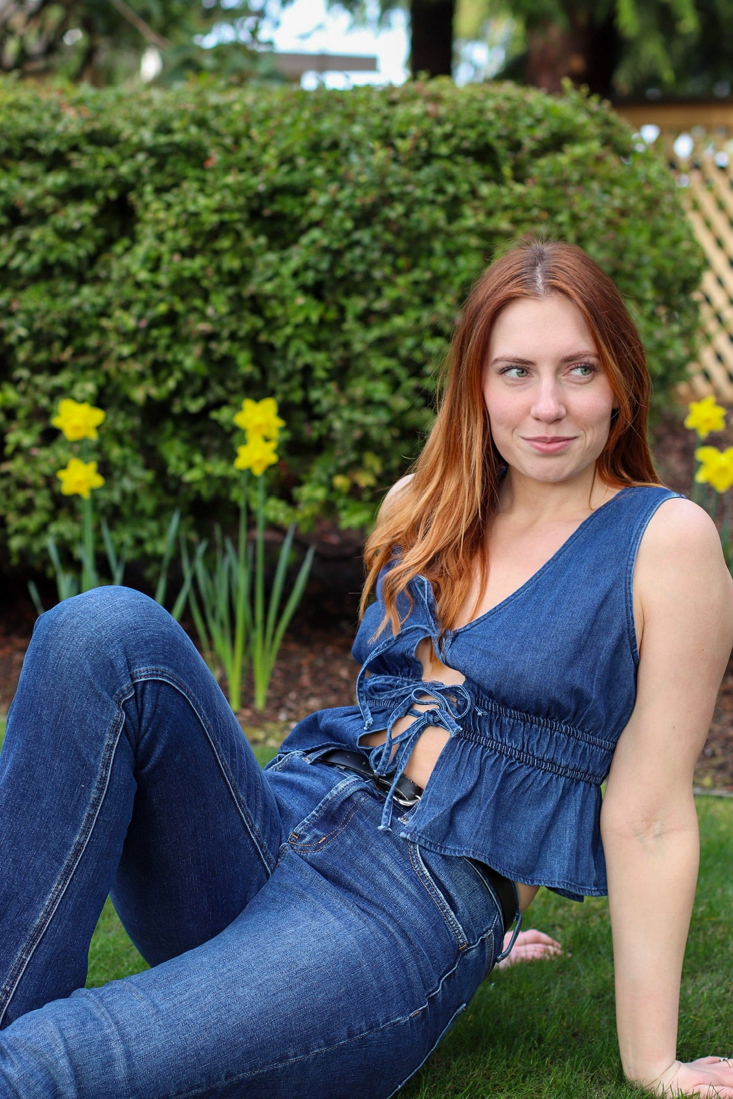 front tie denim vest top