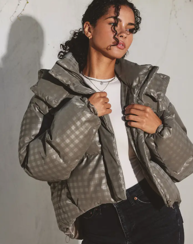 Olive Plaid Puffer Jacket