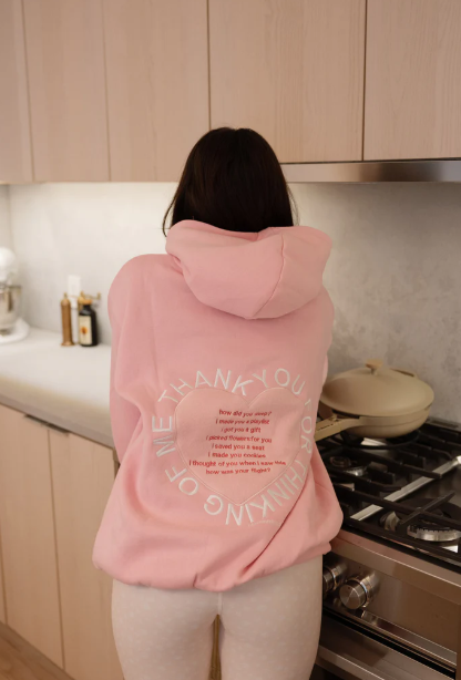 Thank You for Thinking of Me Pink Fleece Hoodie
