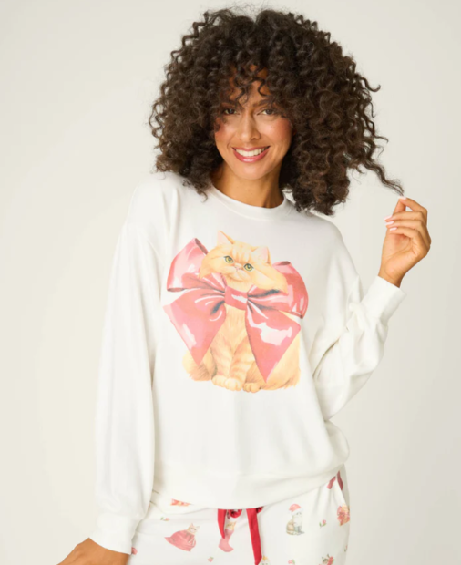 PJ Salvage Feline Festive Cat Print Sweater