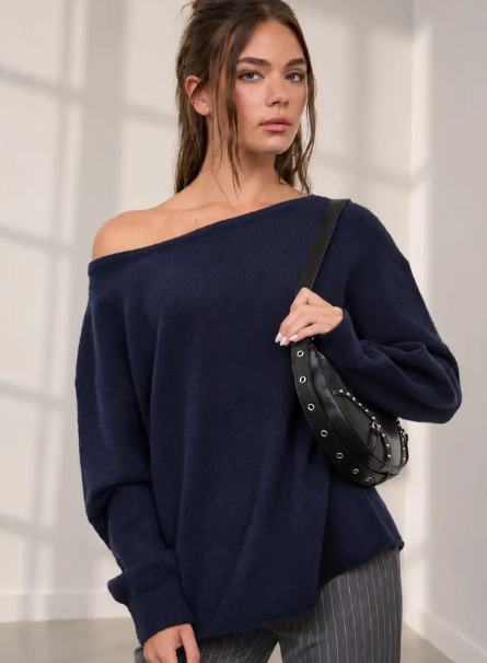 Boat Neck Oversized Knit Pullover Sweater