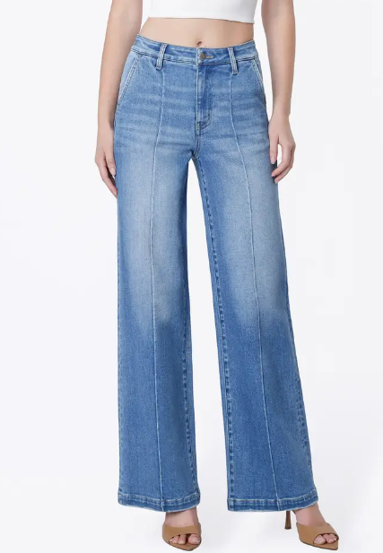 Vervet High Rise Slant Pocket Reversed Pintuck Wide Jeans