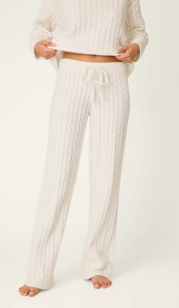 PJ Salvage Cozy Chenille Cable Knit Ivory Lounge Pants