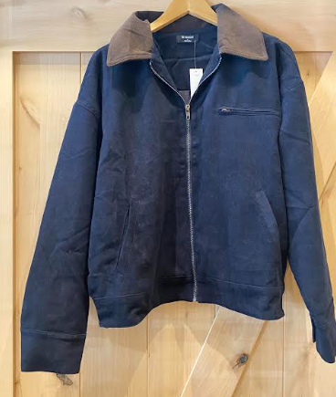 Suede navy zip up collared jacket