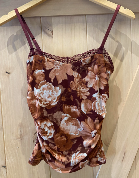 oxblood Floral and lace Cami