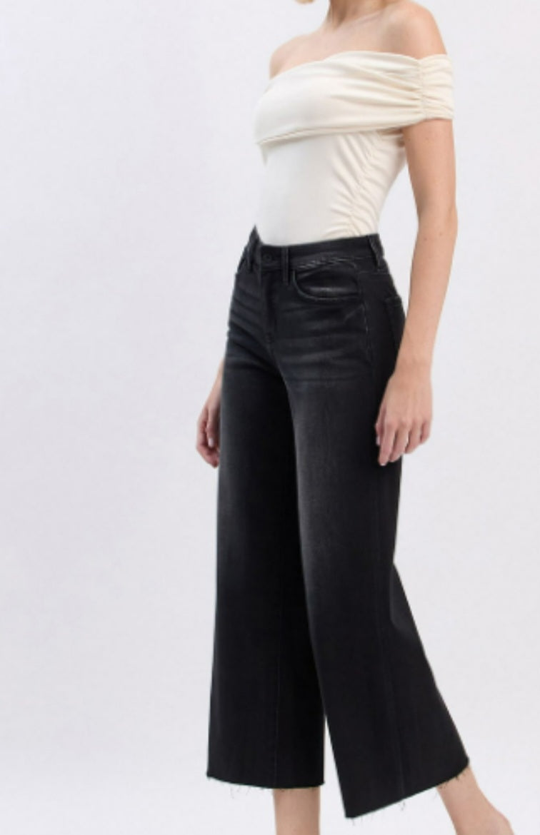 VERVET black crop slim wide jeans