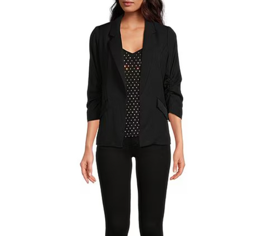 Rhinestone Black Shirred sleeves Blazer
