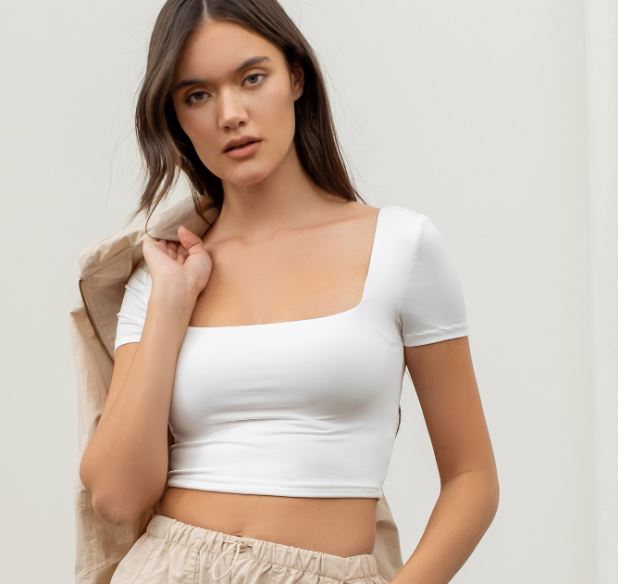 Reversible square neck knit crop top