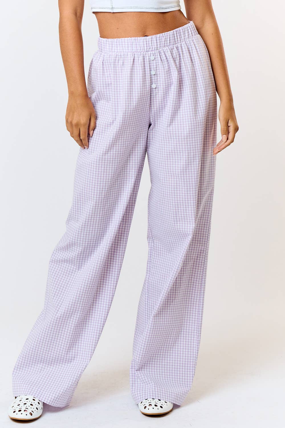 GINGHAM PLAID WIDE LEG LOUNGE PANT