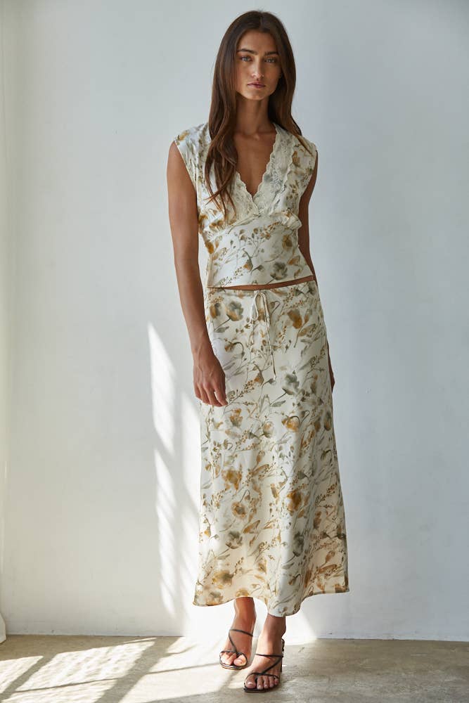 Woven Polyester Floral Print Sleeveless Top