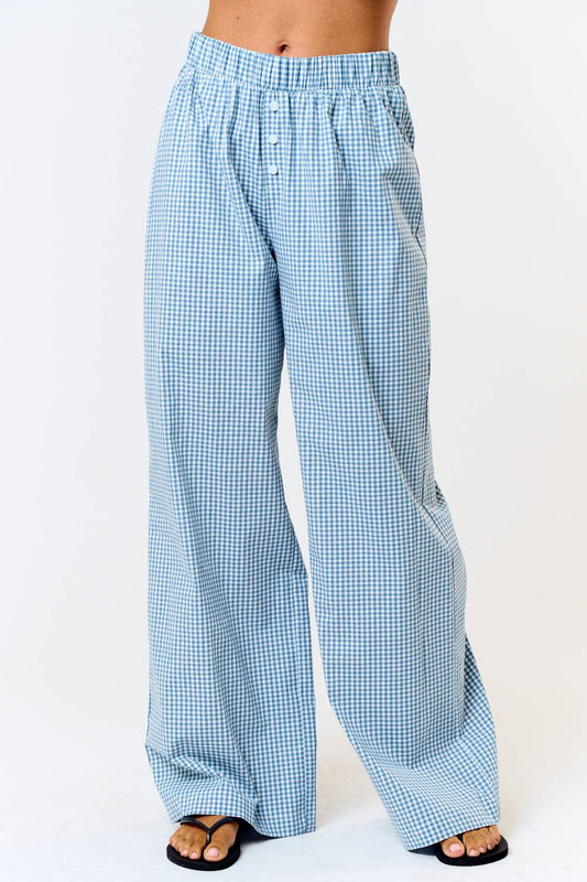 GINGHAM PLAID WIDE LEG LOUNGE PANT