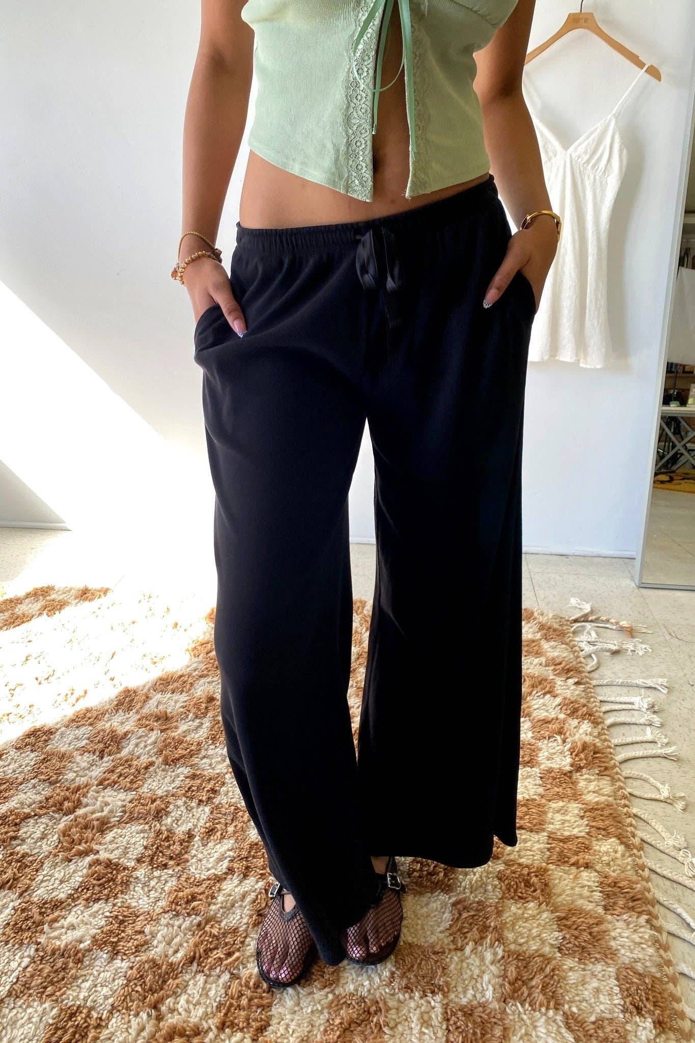 Ribbed Super Wide Leg Pants