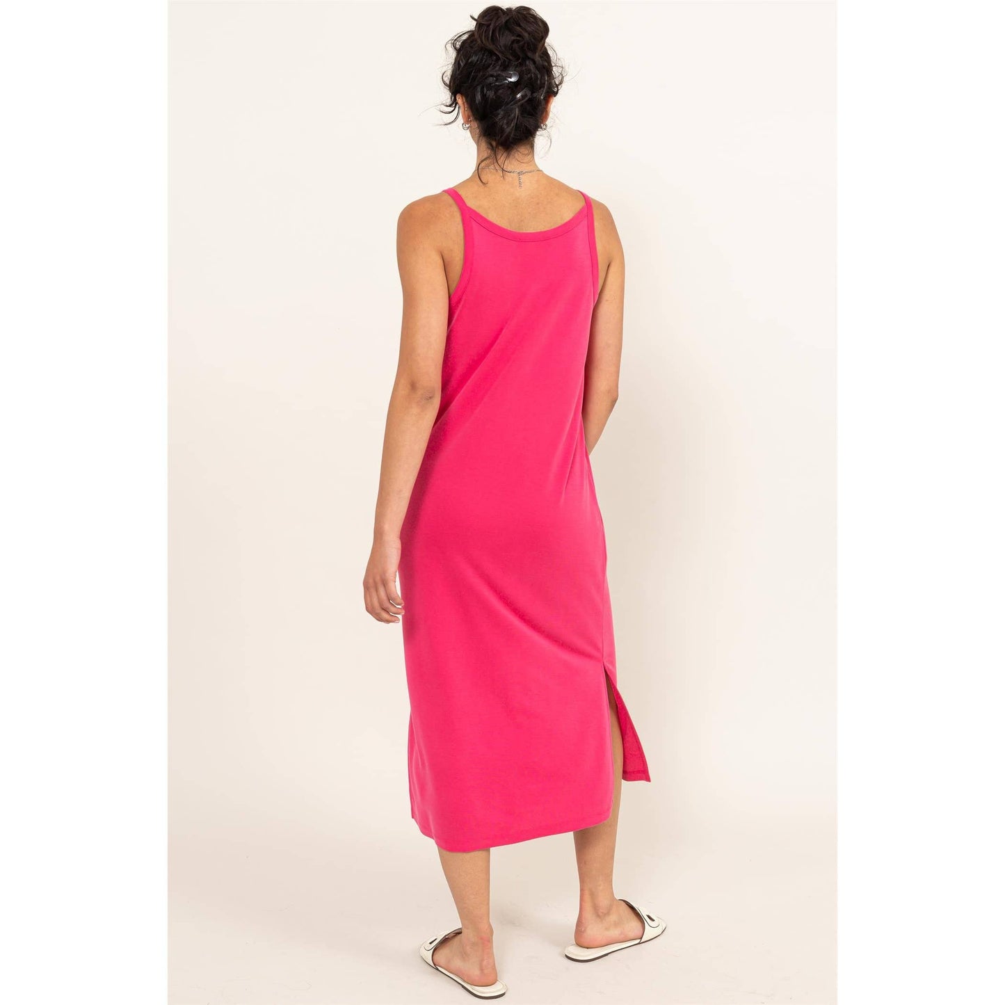 Pink Soft V-Neck Midi Dress