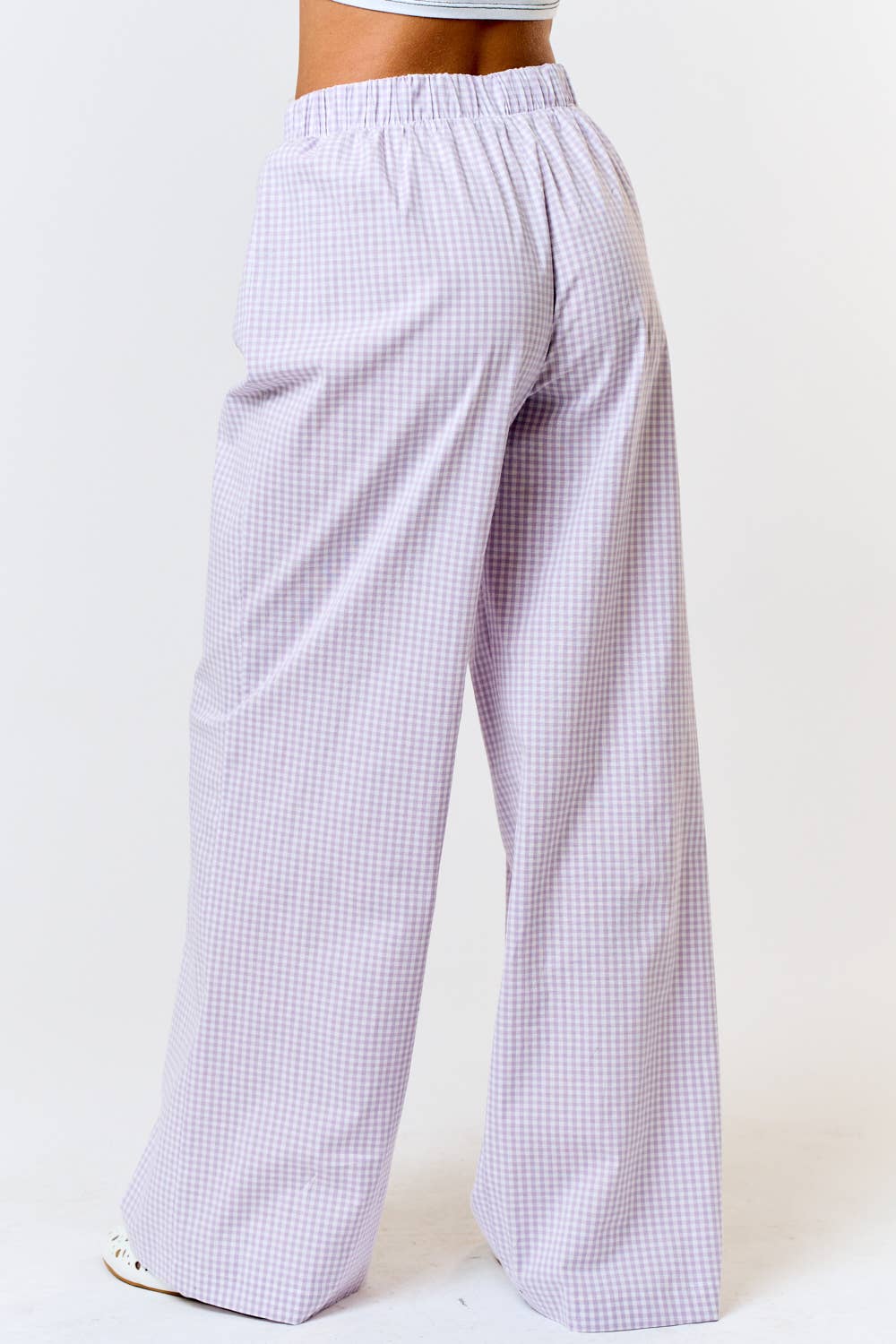 GINGHAM PLAID WIDE LEG LOUNGE PANT