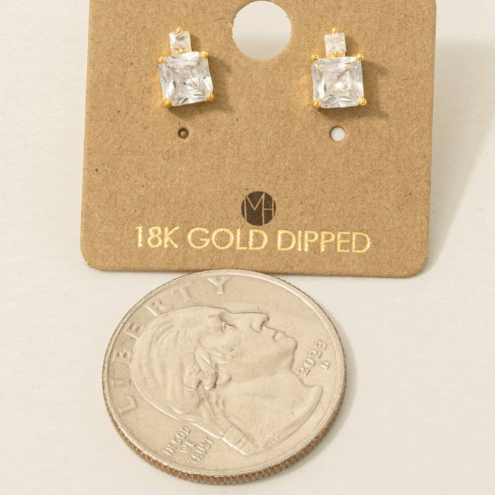 Gold Dipped Square Rhinestones Stud Earrings