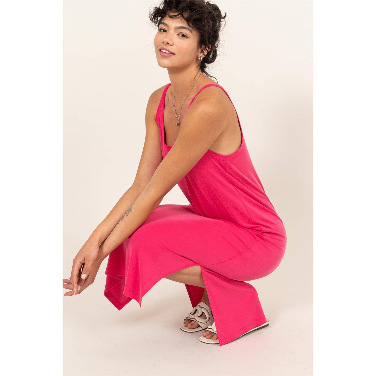 Pink Soft V-Neck Midi Dress