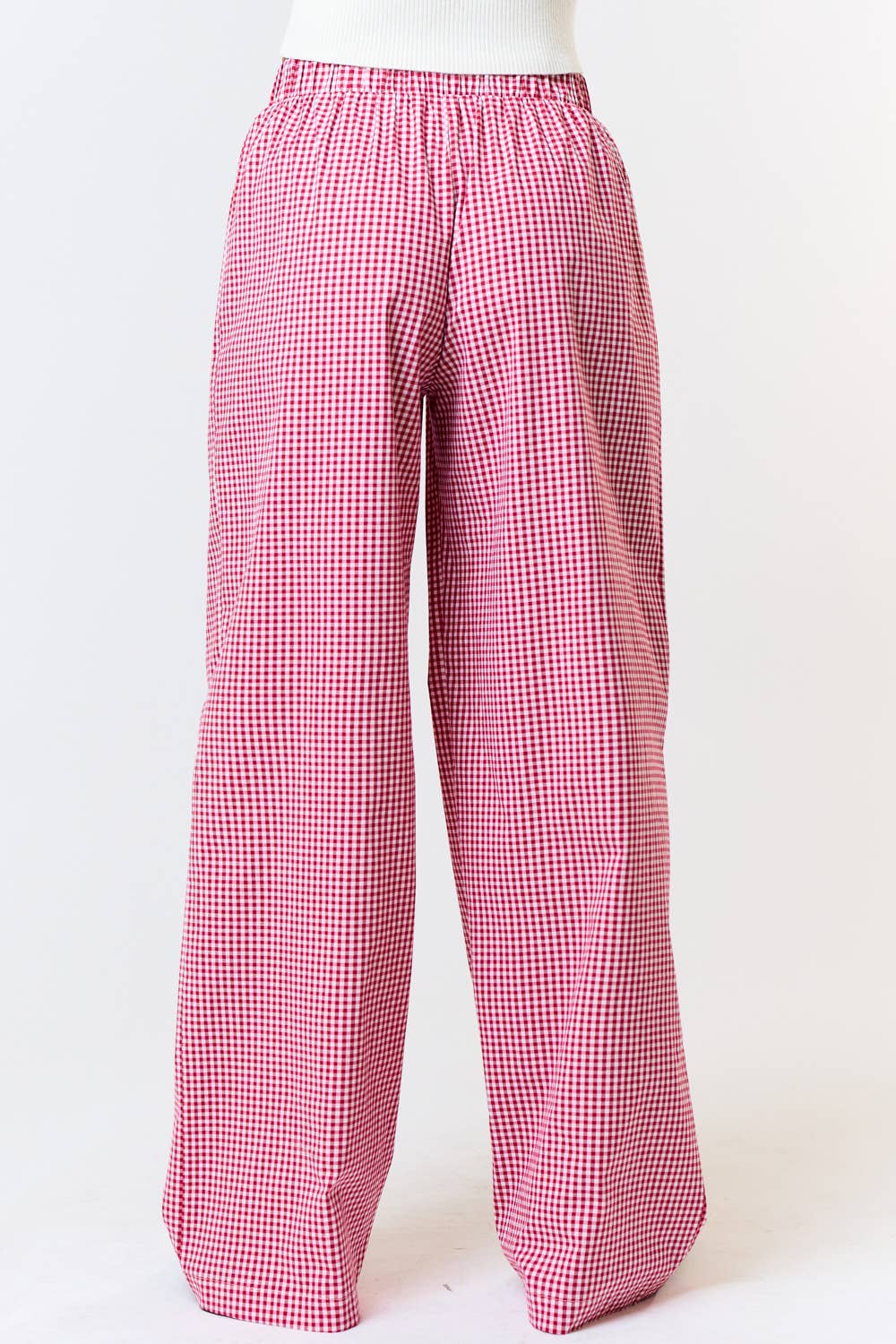 GINGHAM PLAID WIDE LEG LOUNGE PANT