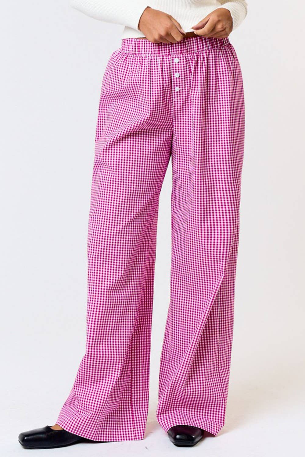 GINGHAM PLAID WIDE LEG LOUNGE PANT