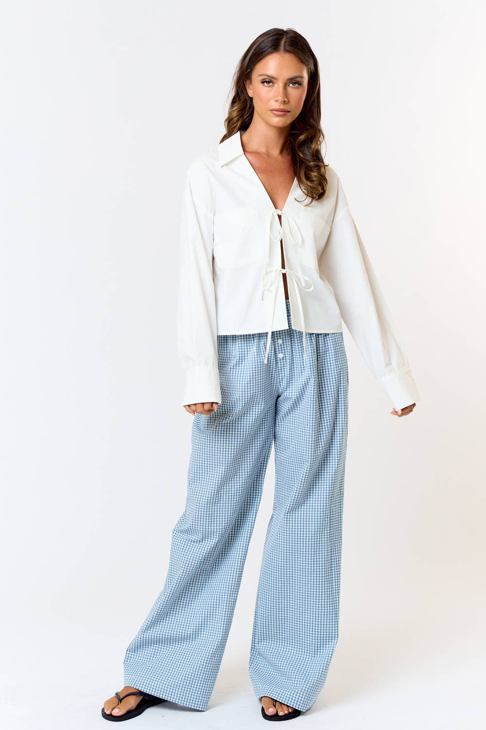 GINGHAM PLAID WIDE LEG LOUNGE PANT