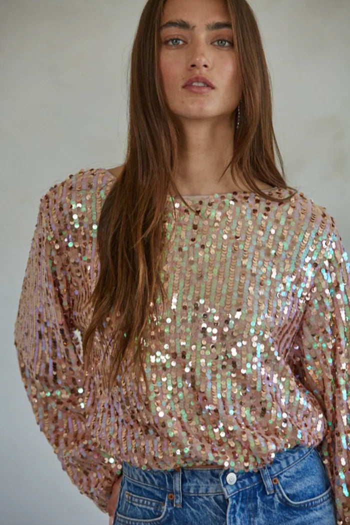 Sequin Puff Sleeve Bouse