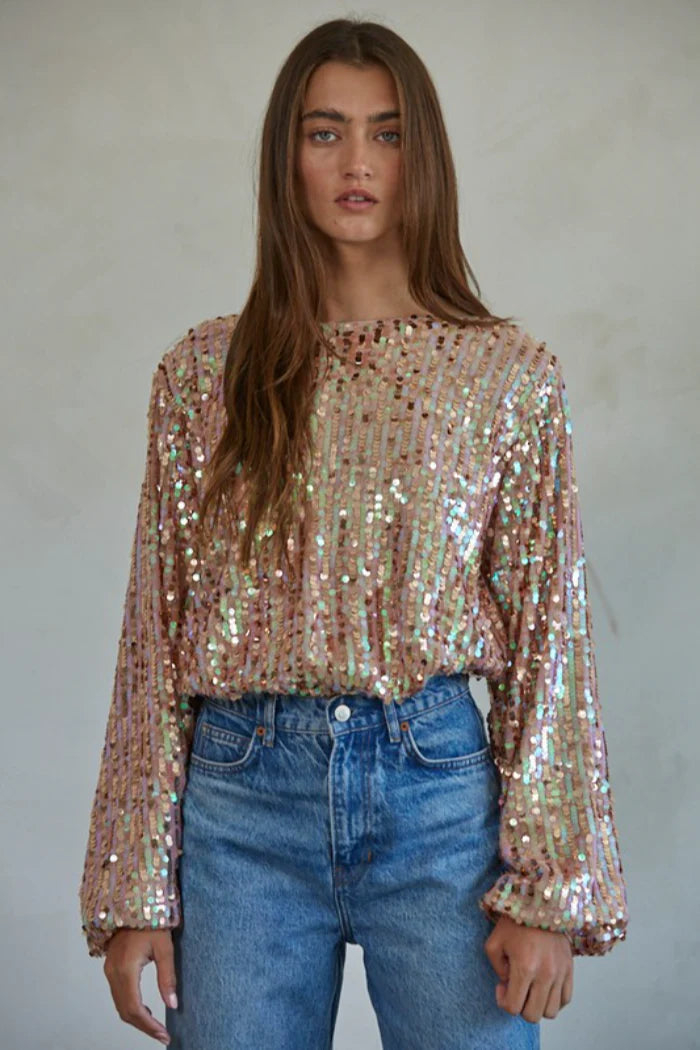 Sequin Puff Sleeve Bouse