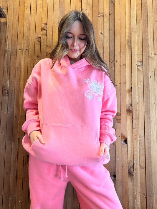 SUNKISSED COCONUT hibiscus pink basic blank flare sweatpants