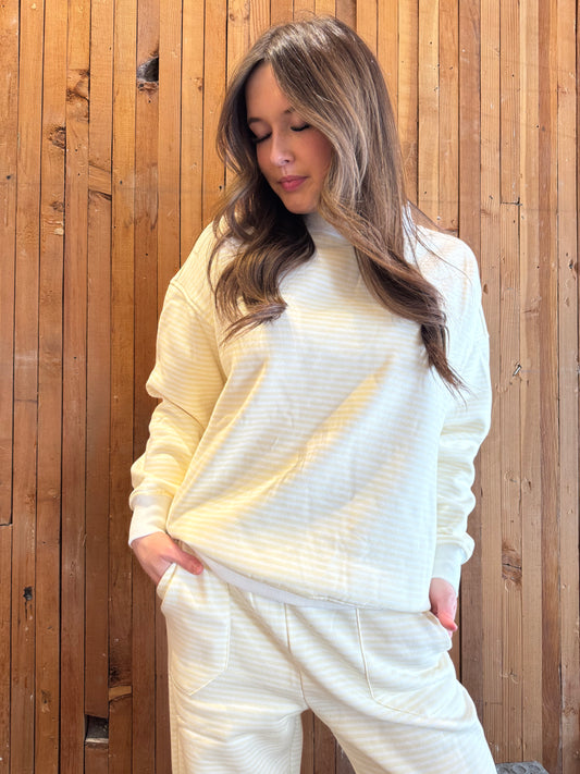 SUNKISSED COCNUT baby yellow and white striped mock neck
