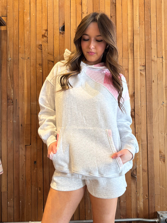 SUNKISSED COCONUT pearl grey quilted patchwork hoodie
