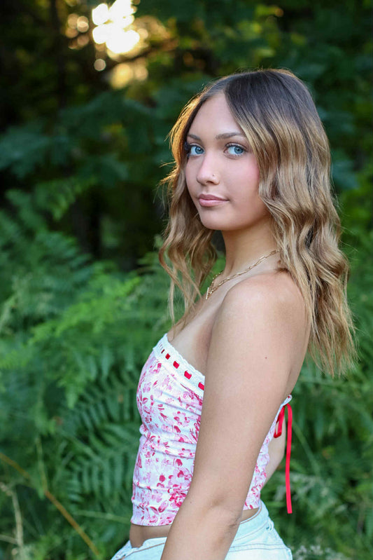 Red Touch Flower Ribbon Tube Top