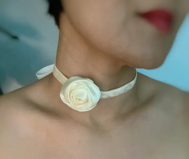 Satin rose velvet choker necklace