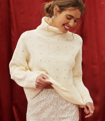 Rhinestone Turtleneck Sweater