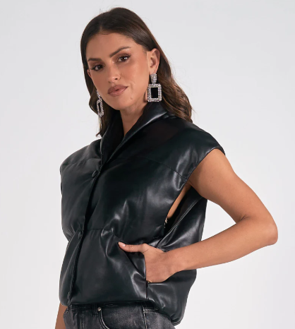 Elan Black High Collar Vest