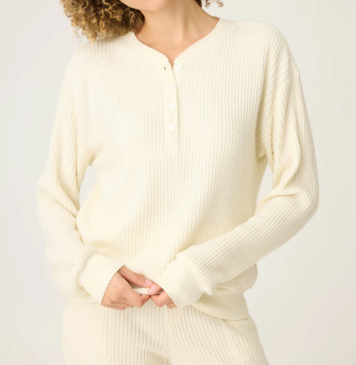 PJ Salvage Morning Waffles Solid Ivory Long Sleeve Top