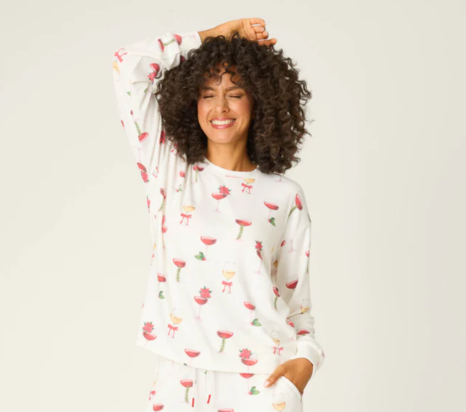 PJ Salvage Let's Get Toasty Holiday Wine Print Top