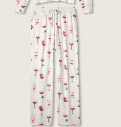 PJ Salvage Let's Get Toasty Holiday Wine Print Pants