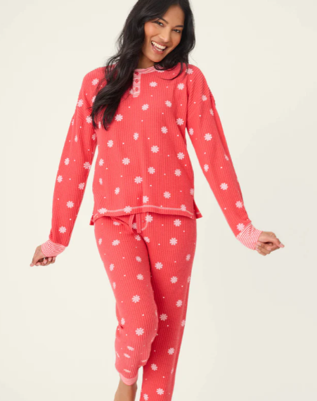 PJ Salvage Red Ski Jammie Classics Snowflake Wishes Top