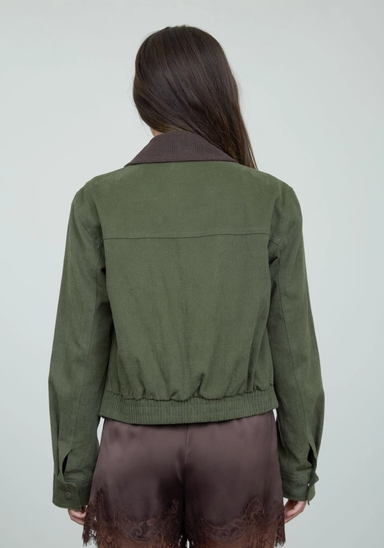 Contrast Corduroy Collar Zip-Up Jacket