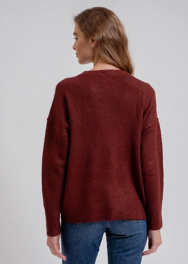 Solid Crewneck Front Seam Knit Sweater