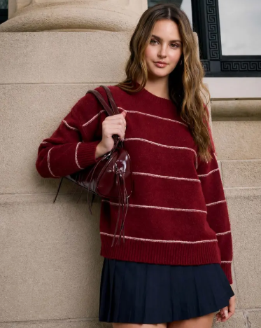 Stripe Crew Neck Oversized Pullover Sweater