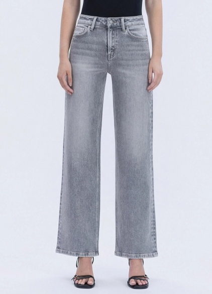 Heavenly High Rise Full Length Grey Wide Leg Jeans Vervet by Lovervet
