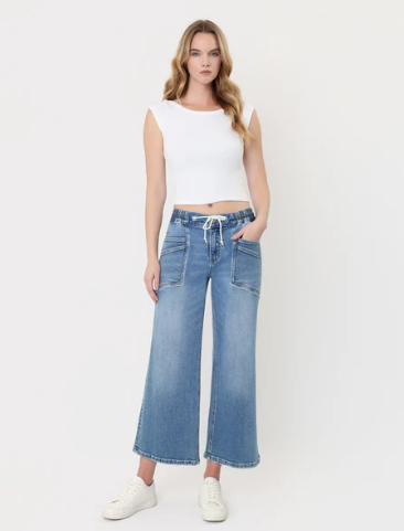 Vervet Reassure - High Rise Drawstring Wide Leg Jeans