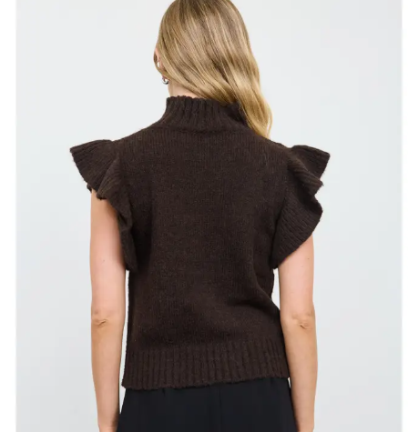 Ruffle Sleeve Mock Neck Ribbed Sweater
