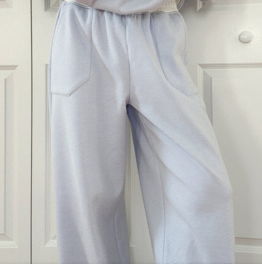 TRADESHOW Blue and White Striped Sweatpants