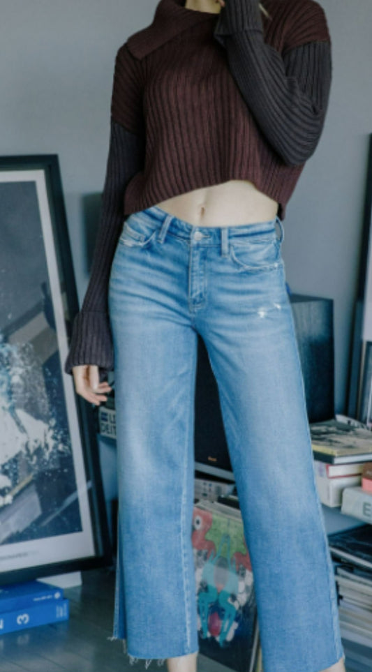 FLYING MONKEY high rise patch pocket flare jeans