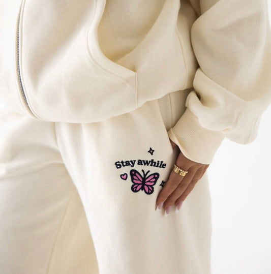 HAPPY CAMPER cream wide leg sweatpants