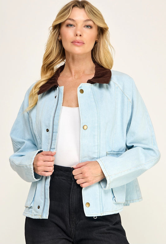ELLISON denim contrast collar jacket