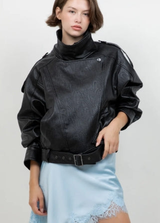 WHITEROOM + CACTUS faux oversized leather bomber jacket