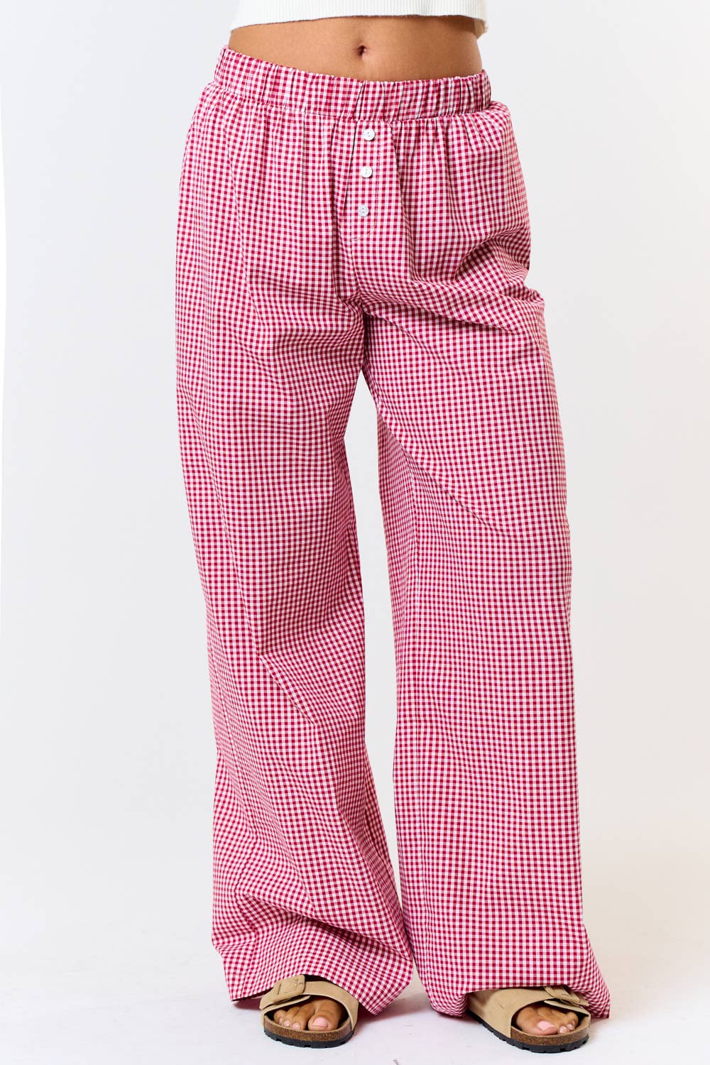 GINGHAM PLAID WIDE LEG LOUNGE PANT